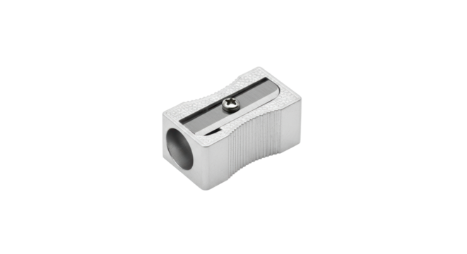 Isolated pencil sharpener for office or school, metal drawing tool for sharpening pencils - Powered by Adobe