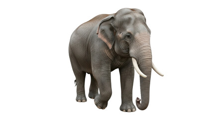 Isolated Asian elephant standing, majestic herbivore with tusks on the front legs, wildlife