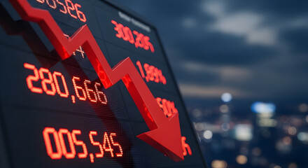Stock Market Crash Visualization Depicting Financial Decline and Economic Downturn With Red Graph Showing Dramatic Price Drop And Loss