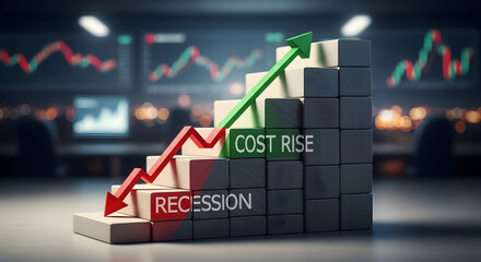 Growth Chart Symbolizing Economic Trends with Recession and Cost Rise Indicators in a Dynamic Financial Context for Business Analysis