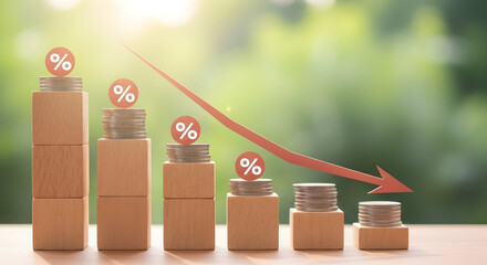Conceptual Representation of Financial Growth with Blocks and Coins Illustrating Percentage Changes in Investment Over Time