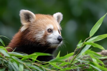 Bamboo Panda Harmony Concept. Curious animal peeking through green foliage.