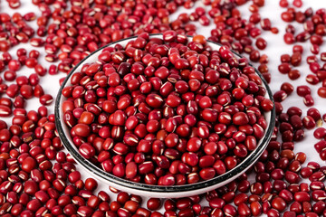 Red Adzuki Beans in Bowl - Healthy Legume Grain Ingredient on White Background