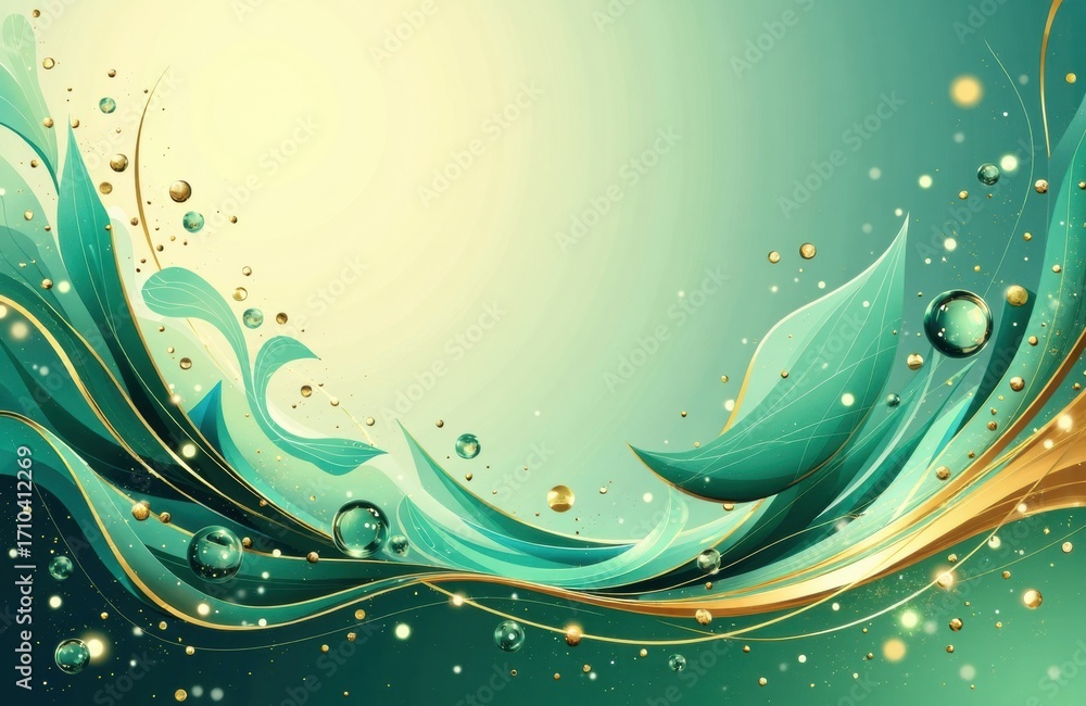 Poster abstract flowing design with swirling lines and bubbles creating a dynamic background