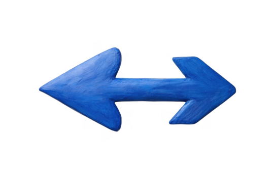 A hand painted blue arrow pointing both left and right on a transparent background - Powered by Adobe