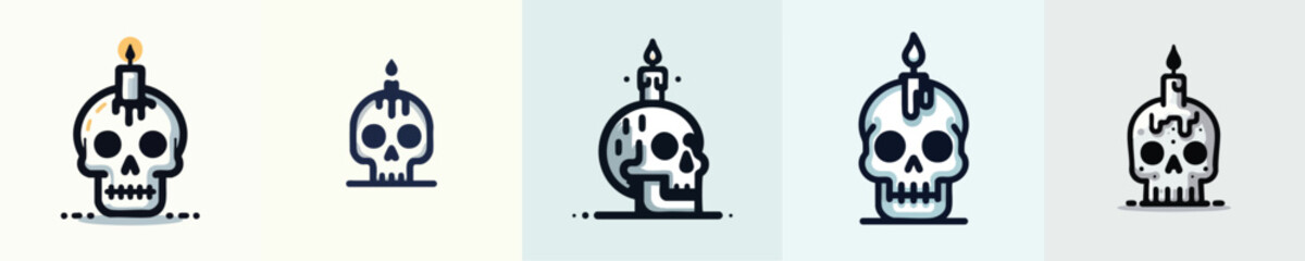 Cartoon Skull Candle Vector – Fun Spooky Halloween Icon Set