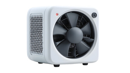 Modern white air purifier fan with sleek design and indicator light for clean, fresh indoor spaces and healthy living environments.