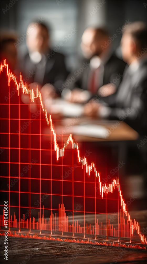 Poster falling graph blurry business meeting with a declining graph overlay.