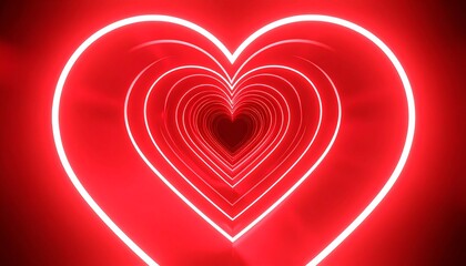 A tunnel of nested red hearts glows, creating a mesmerizing, infinite perspective against a dark background