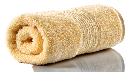 Luxurious rolled terry cloth towel, perfect for spa, hotel, or home relaxation, offering ultimate comfort and absorbency for a serene experience.