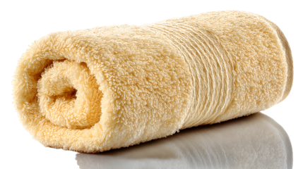 Luxurious rolled terry cloth towel, perfect for spa, hotel, or home relaxation, offering ultimate comfort and absorbency for a serene experience.