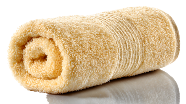 Luxurious rolled terry cloth towel, perfect for spa, hotel, or home relaxation, offering ultimate comfort and absorbency for a serene experience.