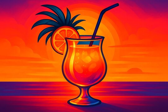 Tropical Cocktail at Sunset