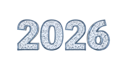 Isolated transparent number 2026 made from soap bubbles floating celebration year graphic