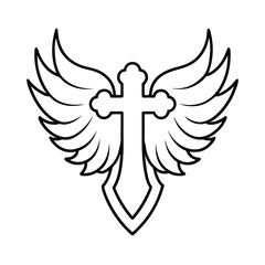 angel wings and cross vector illustration on white background 