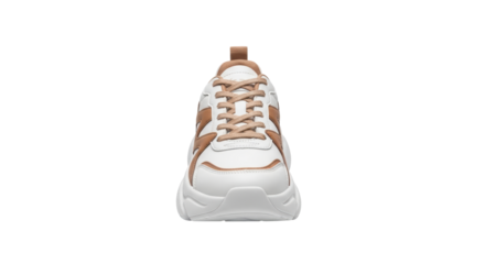 Isolated chunky sneakers, front view, brown-and-white, platform shoes for casual style