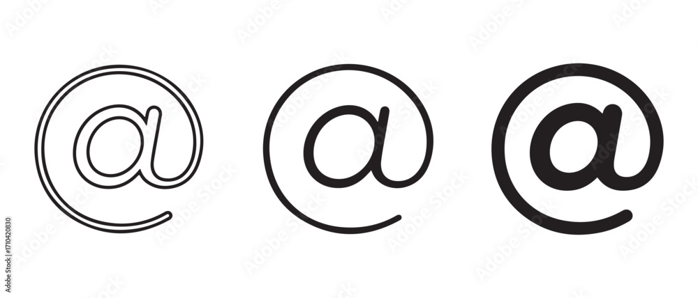 Poster email or at symbol outline icon set. isolated on white background for web design.