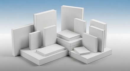 Fototapeta premium Stacked White Styrofoam Blocks - Clean, Minimalist Composition with Soft Gradient Background.