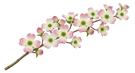 Isolated flowering dogwood branch with pink blooms, a symbol of spring and elegant nature