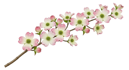 Isolated flowering dogwood branch with pink blooms, a symbol of spring and elegant nature