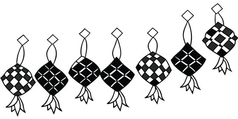 Traditional diamond shaped ketupat decorations in a row