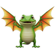 Fototapeta premium 3d cute dragon frog character with wings isolated on transparent background