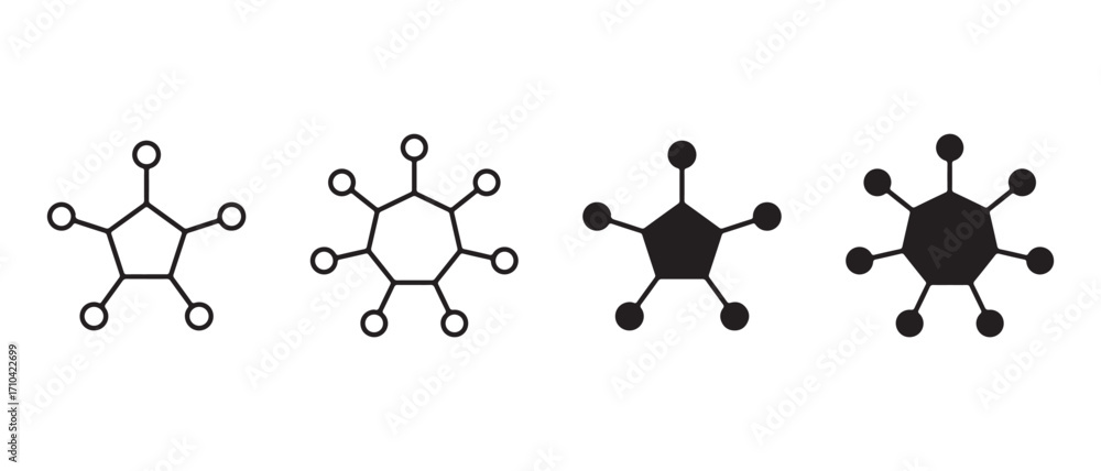 Poster molecule icons set. isolated on white background in outline and solid style.