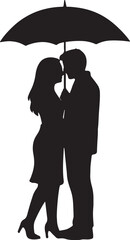 Couple Under Umbrella Silhouette – Romantic Love Vector