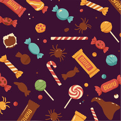 Seamless Halloween Candy Pattern – Colorful Sweets and Treats