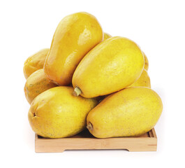 Fresh Hainan Red Papaya Fruits in Wooden Basket - Tropical Chinese Origin Produce