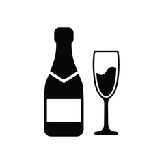 champagne  bottle   and a glass icon vector 