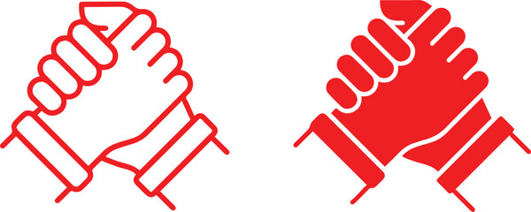 Hands, clenched fists, solidarity, unity, protest, activism, red, graphic, minimalist, simple, bold, iconic