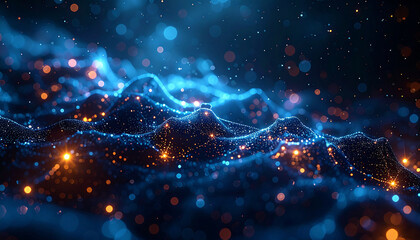 Fototapeta premium Digital Data Landscape: A mesmerizing digital landscape of interconnected data points, emitting an ethereal glow.