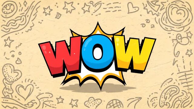 Colorful comic book style "WOW" exclamation