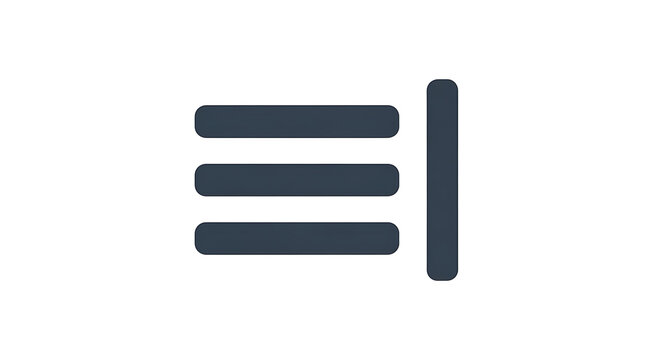 Modern dark grey align right icon with three rounded horizontal lines and a single vertical line.
