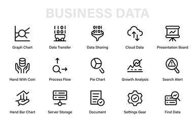 Business Data Professional Line Icon Collection. Modern minimal outline vector pack of statistics, analytics, finance, charts, business, and investment.