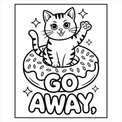 Funny Cat Coloring Page Cartoon Kitten Sitting in Donut with Text
