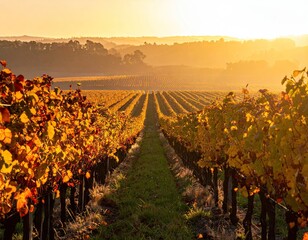 Autumn Vineyard at Sunrise
