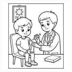 Doctor Coloring Page Cartoon Physician Giving Vaccine to Child for Kids