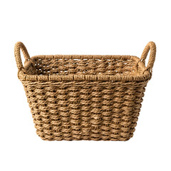 Woven Basket Sits Against Transparent Background, Displaying Craftsmanship and Texture Detail