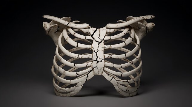 Rib cage skeleton human anatomy cracked bones medical illustration skeletal system thoracic cage biology