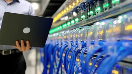 Networking equipment shows active connections in data center environment - Powered by Adobe