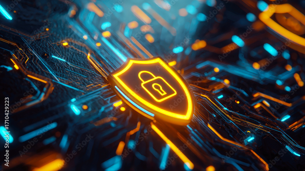 Aufkleber digital security concept with shield and circuit background design