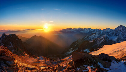 Obraz premium Majestic Sunrise Over Mountain Range Adobe Stock