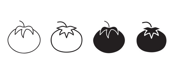 Tomato icons set. isolated on white background in black and white colors.