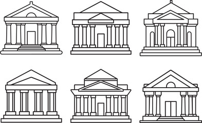 set of museum outline vector illustration line art