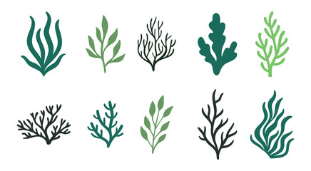 Minimal Plant and Leaf Icon Collection in Green and Gray