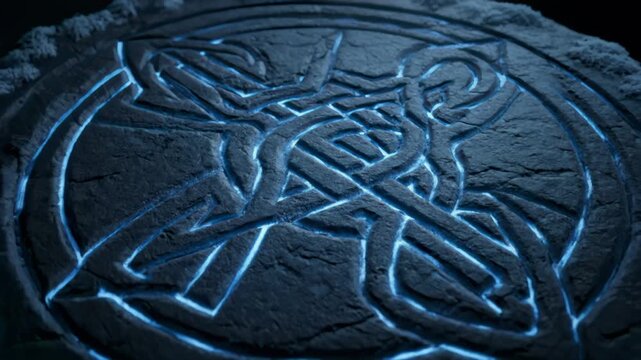 Rune-like Nordic knot fractal with stone and ice