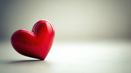 Fototapeta premium Glossy red heart with velvety texture, floating in white space, symbolizing romance and passion