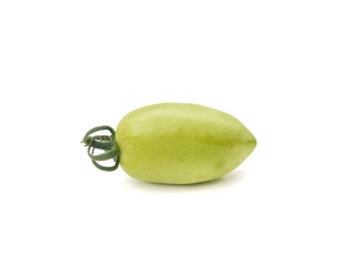One fresh green tomato isolated on white background 